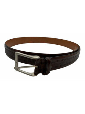 Magnanni Textured Leather Dress Belt Brown Silver Tone Buckle Size 38"